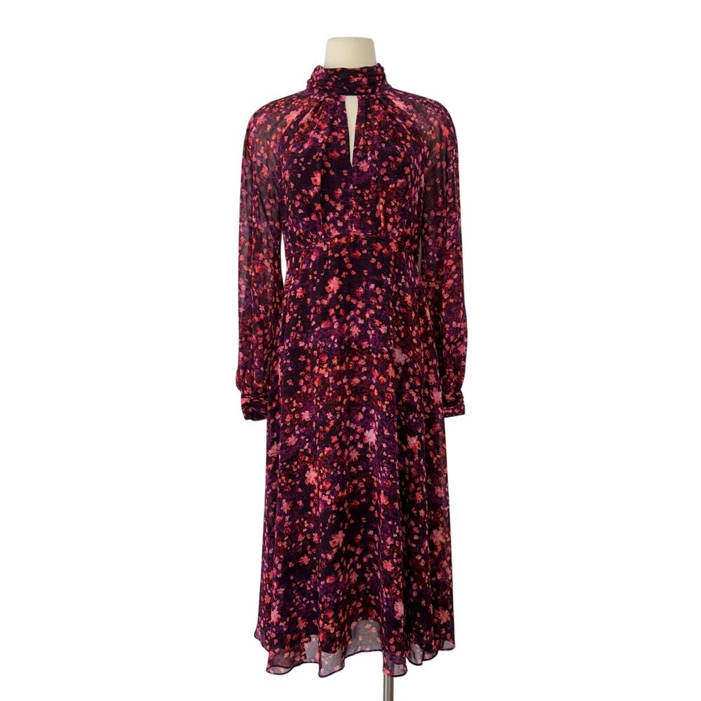 Teri Jon by Rickie Freeman Midi Crepe Dress Floral Cut-Out Mockneck 8 NWT